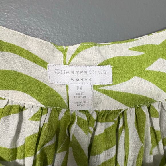 Charter Club Green/White Boho Tropical Beaded Top - Size 2X - Women's Plus Size - Picture 5 of 6